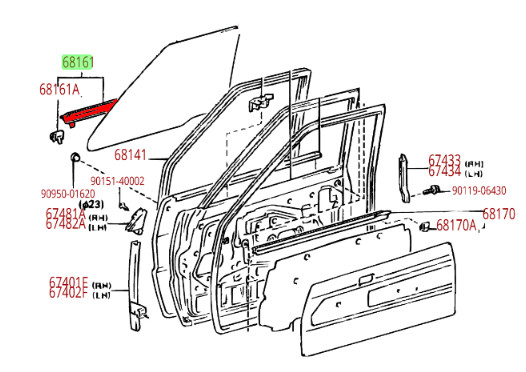 Window Weatherstrip Toyota 4Runner & Pickup Truck Front Door Glass