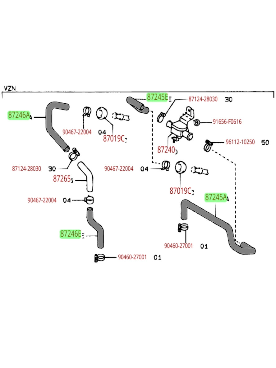 Hose Kit Toyota V6 3.0L 3VZE Pickup Truck Heater Hose Kit (19911995