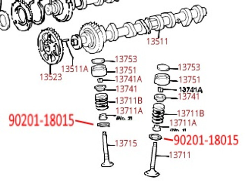 Toyota 2.4L 2RZ-FE, 2.7L 3RZ-FE 2TZ-FE, 3.0L 3VZ-FE (1991-2004) OEM Valve Spring Seat Washer  90201-18015