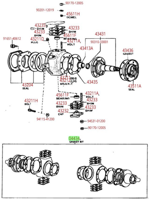 Gasket Kit - Toyota 4Runner, Land Cruiser & Pickup OEM Front Axle Overhaul Gasket Kit (1969-1990) 04434-60015