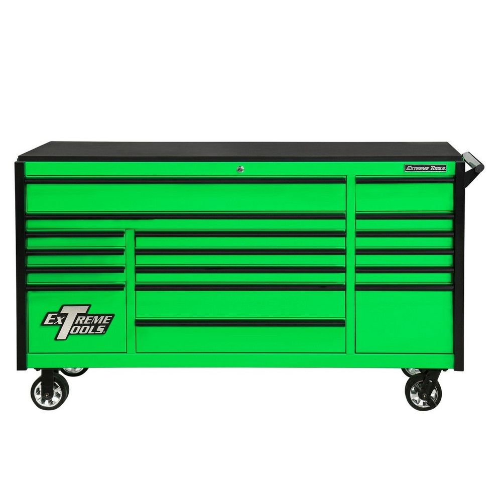 Extreme Tools 72" DX Series 17-Drawer 21" Deep Roller Cabinet - Green w/Black Drawer Pulls Extreme Tools 72" DX Series 17-Drawer 21" Deep Roller Cabinet - Green w/Black Drawer Pulls