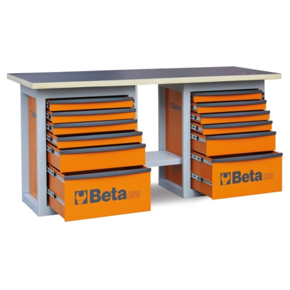 Beta Tools C59B-O Endurance Workbench with (2) Six Drawer Cabinets - Orange
