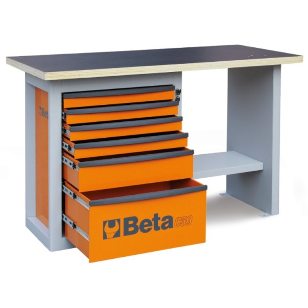 Beta Tools C59C-O Endurance Workbench with Six Drawer Cabinet (Short Model) - Orange