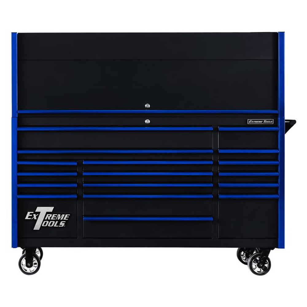 Extreme Tools 72 DX Series 17-Drawer Roller Cabinet - Blue w/Black Drawer Pulls