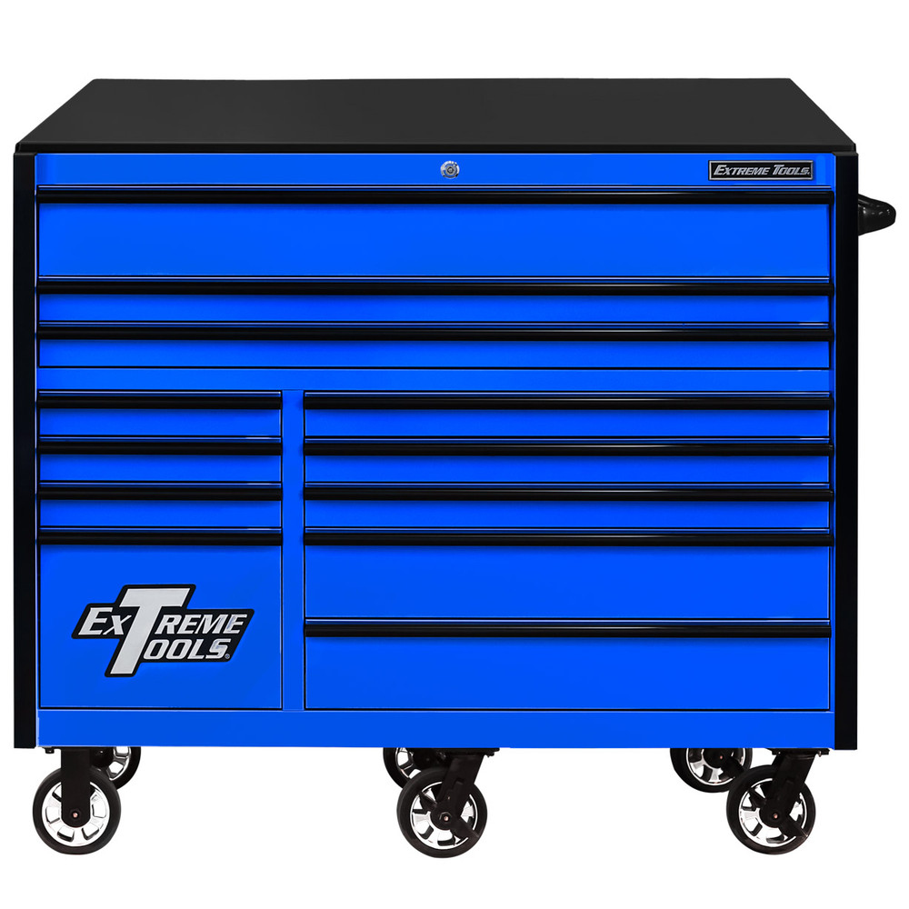 Extreme Tools RX Series 55" 12-Drawer Roller  - Blue w/Black Drawer Pulls