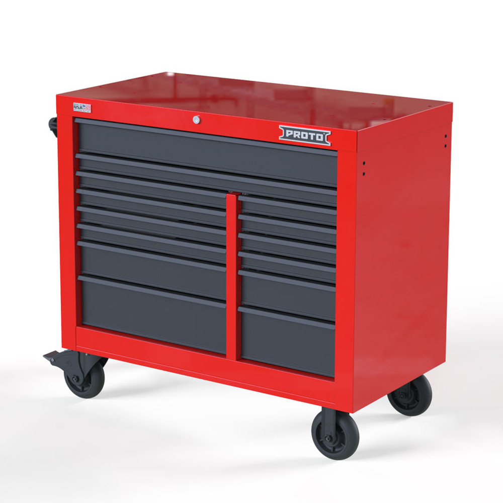 Proto Velocity 42" 14-Drawer Double Bank Roller Cabinet - Red/Gray