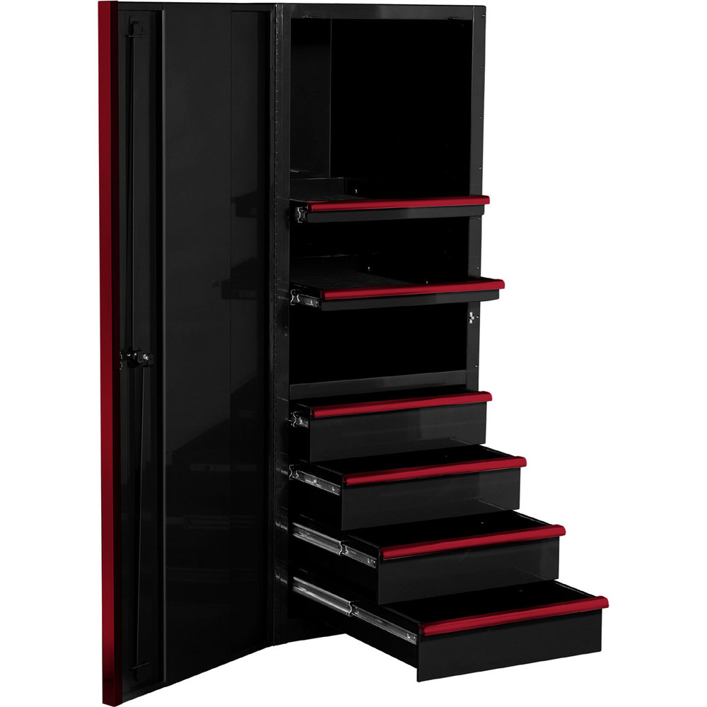 Extreme Tools EXQ Series 24"W x 30"D 4-Drawer/2 Shelf Professional Side Cabinet- Black w/Red Handles