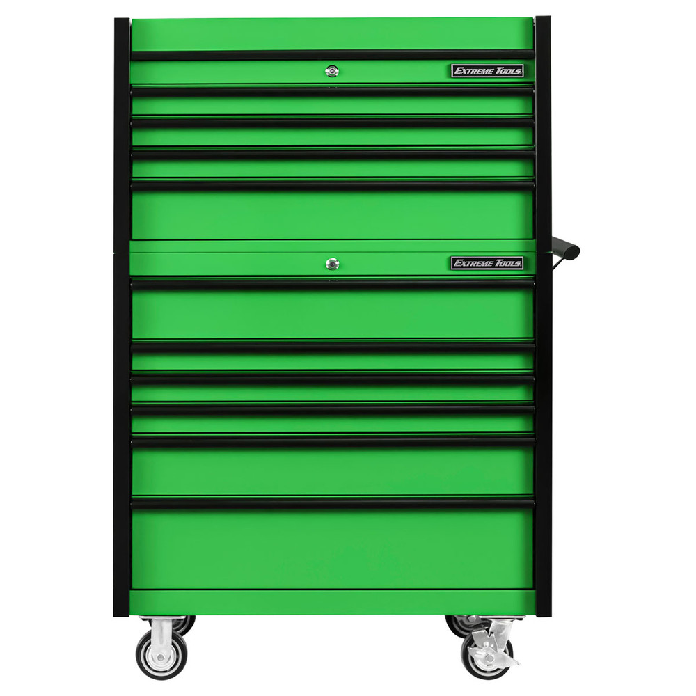 Extreme Tools 41" DX Series 4-Drawer Top Chest and 6-Drawer 25" Deep Roller Combo - Green w/Black drawer pulls Extreme Tools 41" DX Series 4-Drawer Top Chest and 6-Drawer 25" Deep Roller Combo - Green w/Black drawer pulls