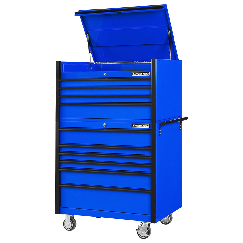 Extreme Tools 41" DX Series 4-Drawer Top Chest and 6-Drawer 25" Deep Roller Combo - Blue w/Black drawer pulls