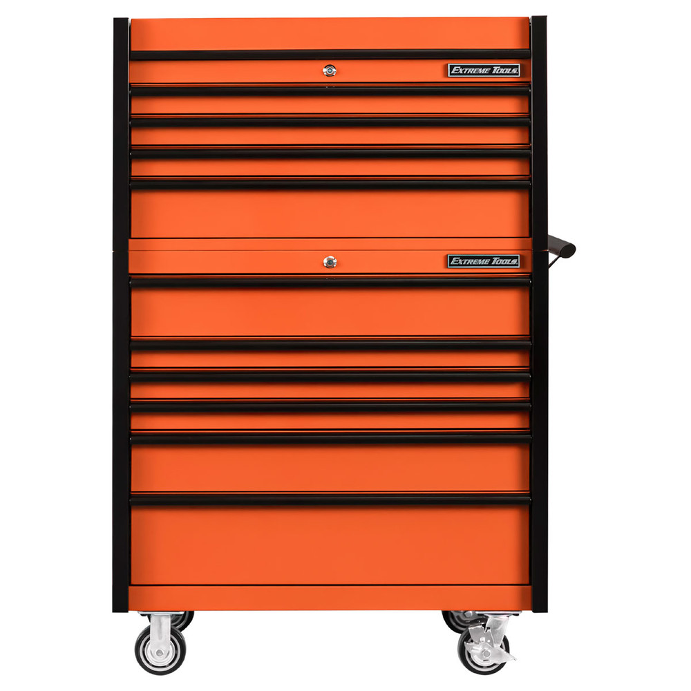 Extreme Tools 41" DX Series 4-Drawer Top Chest and 6-Drawer 25" Deep Roller Combo - Orange w/Black drawer pulls Extreme Tools 41" DX Series 4-Drawer Top Chest and 6-Drawer 25" Deep Roller Combo - Orange w/Black drawer pulls