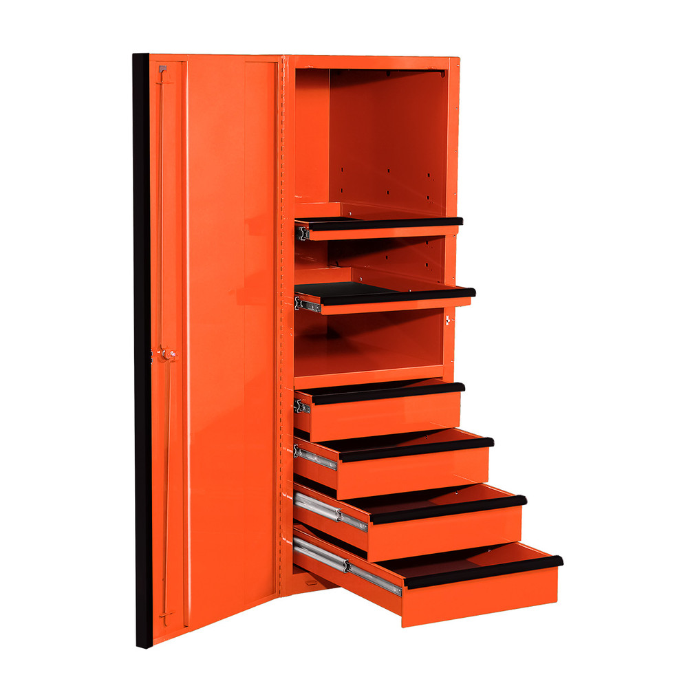 Extreme Tools EXQ Series 24"W x 30"D 4-Drawer/2 Shelf Professional Side Cabinet- Orange w/Black Handles