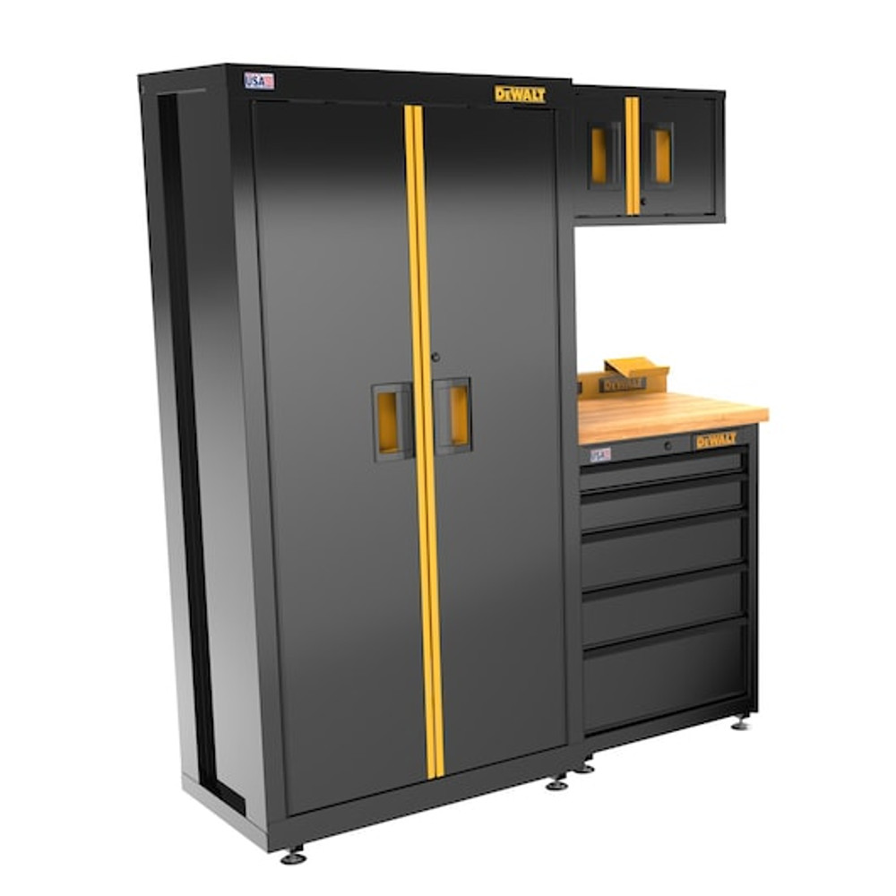 DEWALT 63 in. Wide, 4 Piece Welded Storage Suite with 5-Drawer Base Cabinet and Wood Top