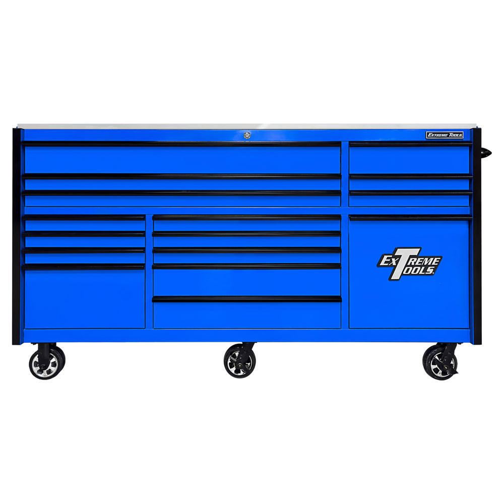 Extreme Tools RXQ Series 84" 16-Drawer Roller Cabinet - Blue w/Black Drawer Pulls