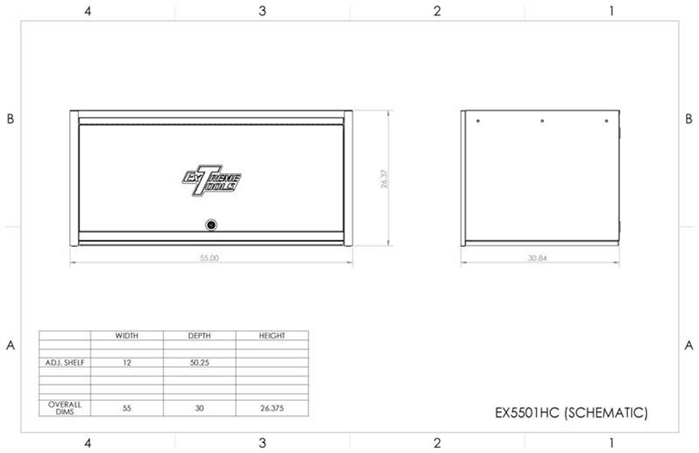Extreme Tools EXQ Series 55" X 30" Deep Professional Hutch - Black w/Blue Handle and Trim