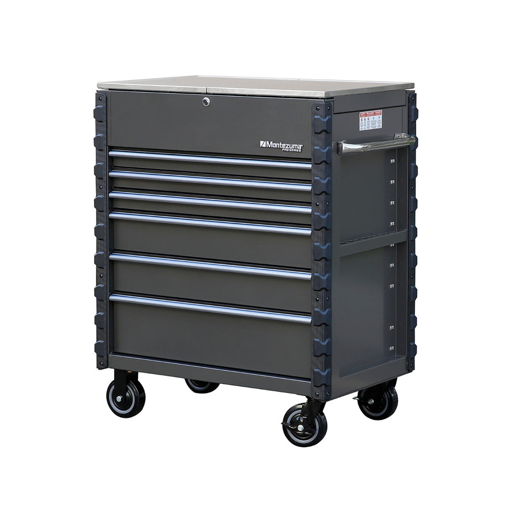 Montezuma Pro Series 36" Mechanics Cart - Metallic Gray w/Blue trim