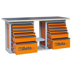 Beta Tools C59B-O Endurance Workbench with (2) Six Drawer Cabinets - Orange
