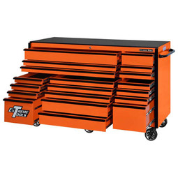 Extreme Tools 72" RX Series 19-Drawer 25" Deep Roller Cabinet, 150 lb Slides - Orange w/Black Handles