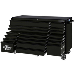 Extreme Tools 72" RX Series 19-Drawer 25" Deep Roller Cabinet, 150 lb Slides - Matte Black w/Black Handles