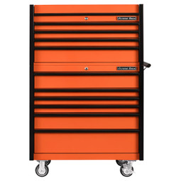 Extreme Tools 41" DX Series 4-Drawer Top Chest and 6-Drawer 25" Deep Roller Combo - Orange w/Black drawer pulls Extreme Tools 41" DX Series 4-Drawer Top Chest and 6-Drawer 25" Deep Roller Combo - Orange w/Black drawer pulls