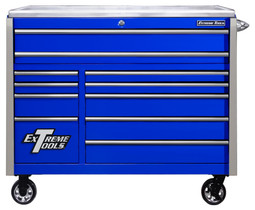 Extreme Tools EXQ Series 55" 11-Drawer Professional Roller Cabinet w/ Stainless Steel Top - Blue w/Chrome Drawer Pulls Extreme Tools EXQ Series 55" 11-Drawer Professional Roller Cabinet w/ Stainless Steel Top - Blue w/Chrome Drawer Pulls