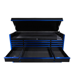Extreme Tools EXQ Series 72" 15-Drawer Professional Top Chest - Black w/Blue Drawer Pulls