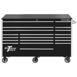 Extreme Tools 72" RX Series 19-Drawer 25" Deep Roller Cabinet, 150 lb Slides - Black w/Chrome Handles
