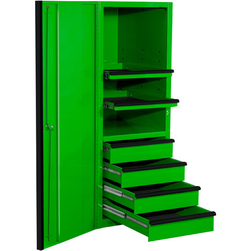 Extreme Tools EXQ Series 24"W x 30"D 4-Drawer/2 Shelf Professional Side Cabinet- Green w/Black Handles