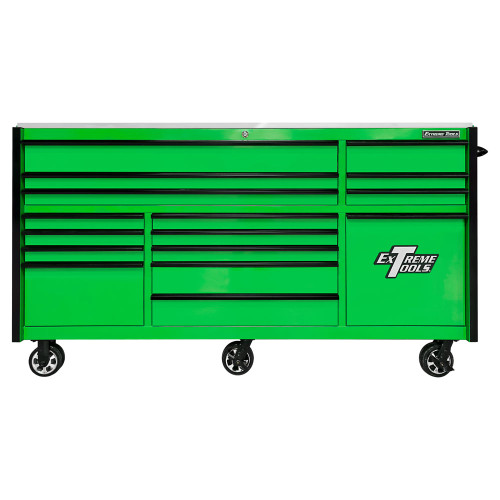 Extreme Tools RXQ Series 84" 16-Drawer Roller Cabinet - Green w/Black Drawer Pulls