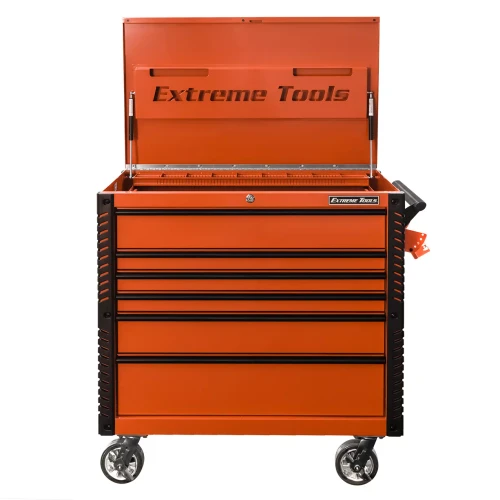Extreme Tools EX Series 41" 6 Drawer Tool Cart with Bumpers - Orange w/Black Drawer Pulls