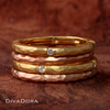 14K Solid Gold Hammered Stack Ring with Genuine Diamonds, DR1946 14K Solid Gold Hammered Stack Ring with Genuine Diamonds, DR1946