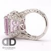 18K Solid Gold Kunzite Hand Engraved Ring with Round and Princess Cut Diamonds, DR1841