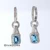 14K Solid Gold Diamond & Blue Topaz Hoop Dangle Earrings, DE695W-B