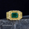 18K Solid Yellow Gold Emerald Ring with Ornate Celtic Design, EMWBDD01