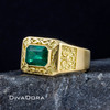 18K Solid Yellow Gold Emerald Ring with Ornate Celtic Design, EMWBDD01
