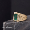 18K Solid Gold Natural Zambian Emerald Ring with Genuine Diamonds and Hand-Engraved Ornate Design, EMBDD03 18K Solid Gold Natural Zambian Emerald Ring with Genuine Diamonds and Hand-Engraved Ornate Design, EMBDD03