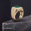 18K Solid Gold Natural Zambian Emerald Ring with Genuine Diamonds and Hand-Engraved Ornate Design, EMBDD03 18K Solid Gold Natural Zambian Emerald Ring with Genuine Diamonds and Hand-Engraved Ornate Design, EMBDD03