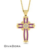Diamond Enamel Cross Pendant - Gold