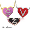 Heart Enamel Initial Necklace + Diamonds - Gold