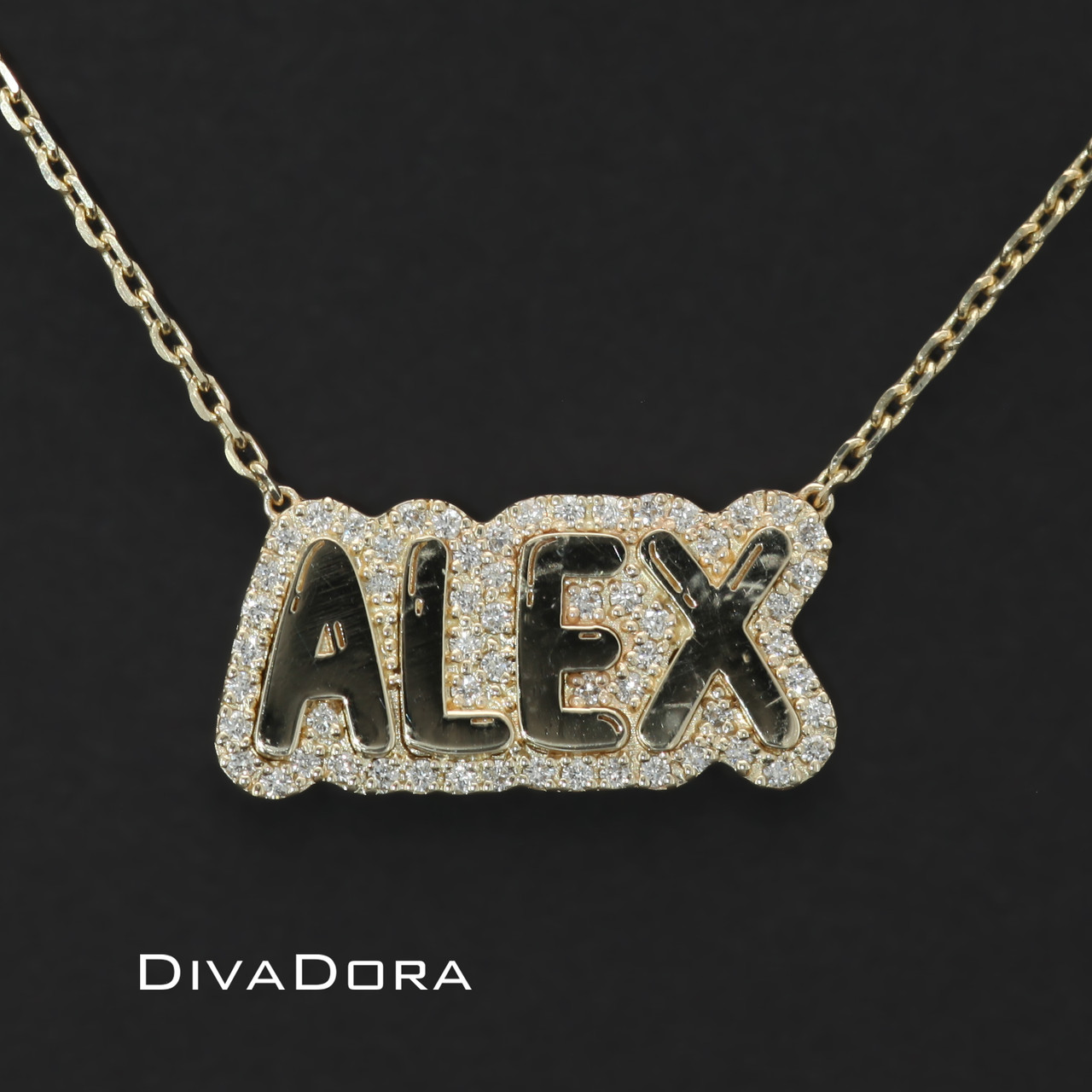 diamond bubble name necklace