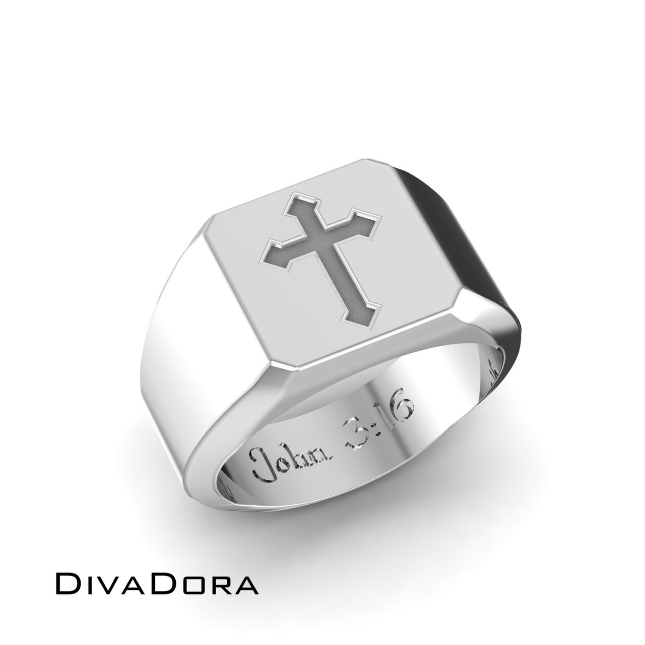 Sterling Silver Cross Square Signet Ring with Free Custom Engraving, SRS12