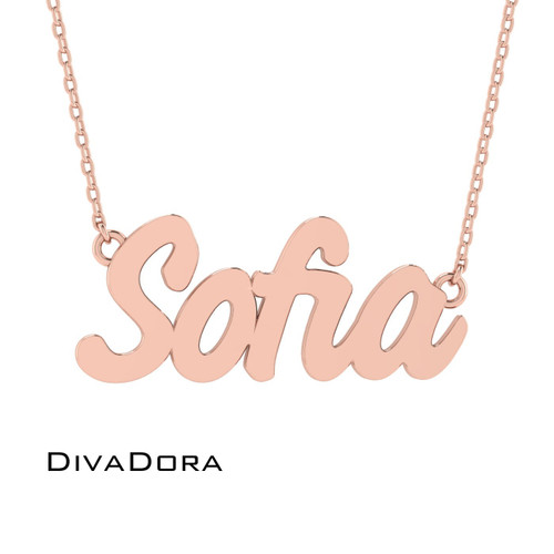 Fun Block Font Name Necklace - Gold