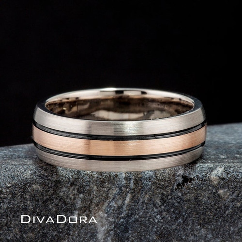 Enameled Groove Band II - Gray Gold