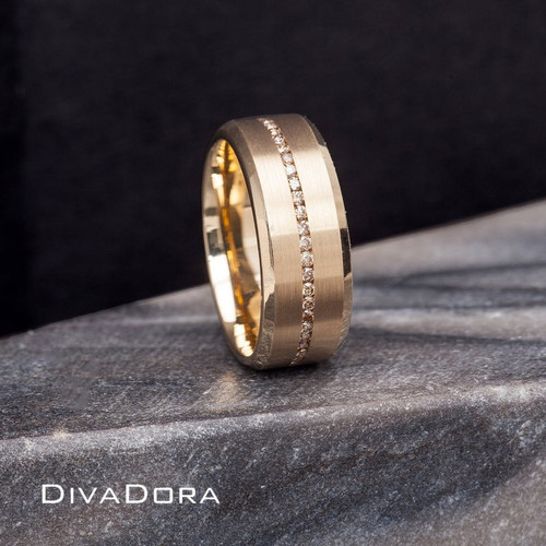 Beveled Band w/ Channel Set Brown Diamonds - Gold Beveled Band w/ Channel Set Brown Diamonds - Gold