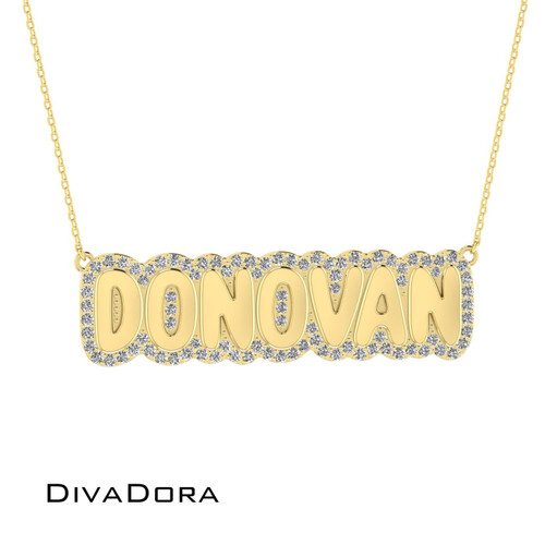 Bubble Name Necklace Diamond Outline - Gold