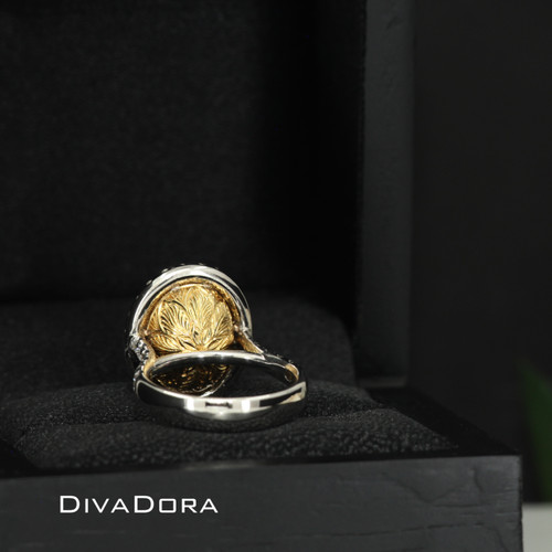 18K Solid Gold 6.88cts GIA Certified Oval Emerald Ring with Hand-Engraved Design and Genuine Diamonds, EMDBDD08