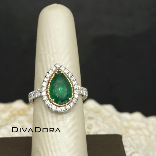 18K Solid Gold Hand-Engraved 2.07cts GIA Certified Emerald Ring with Genuine Diamonds, DDEM207