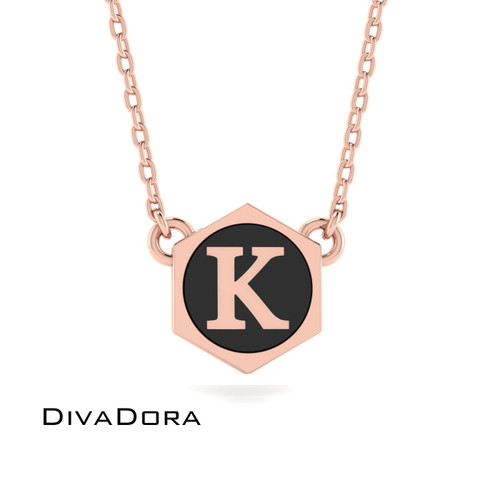 Enameled Initial Necklace - Gold