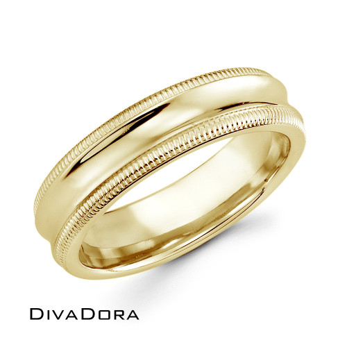 Carved Edge + High Polish Band - Yellow Gold