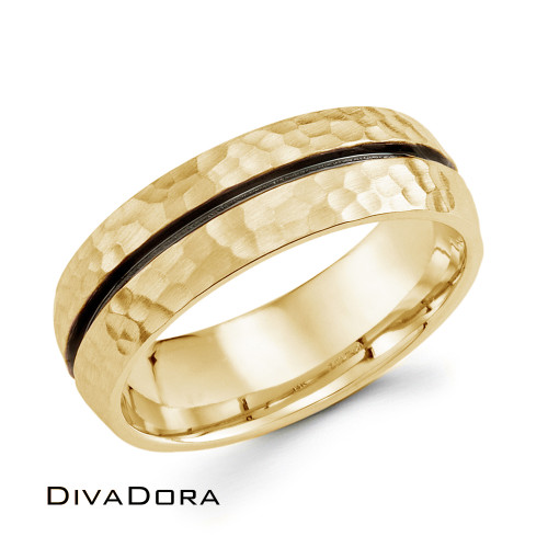 Black Enamel + Hammered Band - Yellow Gold