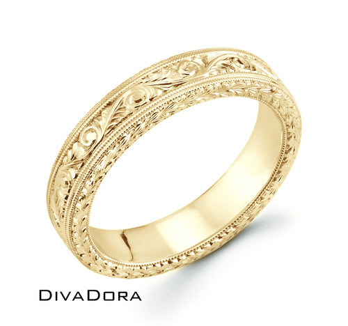 Hand Engraved Milgrain Band - Yellow Gold